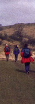 Walkers on the Wolds near Huggate/from a photo by Arnold Underwood/Feb 1999